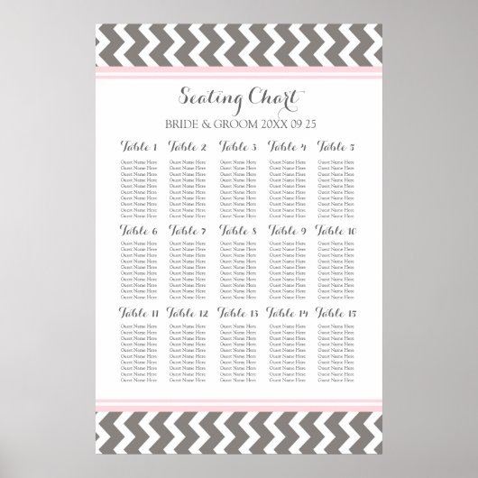 Schema 15 Tabel 150 Guest Pink Gray Chevron Poster (Voorkant)
