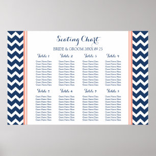 Schema 8 Tabellen Coral Blue Chevron Poster