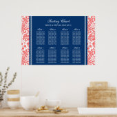 Schema 8 Tables Coral Blue Damask Poster (Keuken)