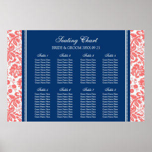 Schema 8 Tables Coral Blue Damask Poster