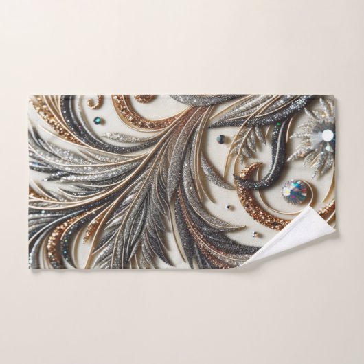 Schéma floral brillant avec pierre de gemme (Serviette à main)