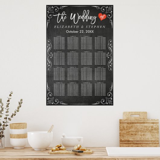 Schema voor de bruiloft rond zwart-wit poster (Keuken)