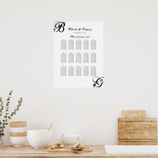 Schema voor een bruiloft met zwart/wit script poster (Keuken)