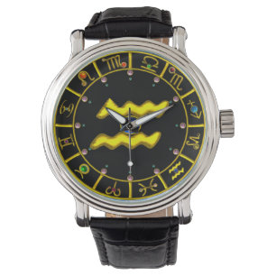 SCHEMA VOOR GOUDE AQUARIUS EN ZODIACALE SIGNALEN, HORLOGE