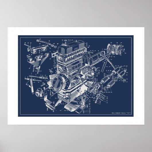 Schematisch Poster MG "TF"-engine - BluePrint (Voorkant)