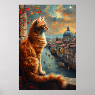 Schemering in Venetië   Gekruide kat op een kanaal Poster