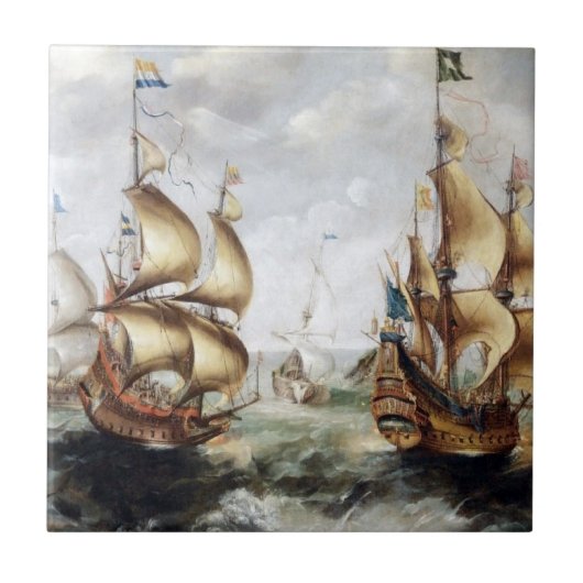 Schepen bij zee 1632 tegeltje (Voorkant)