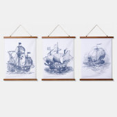  schepen & boten | Kobalt Blauw kustleven Hangend Wandkleed (Driedubbel)