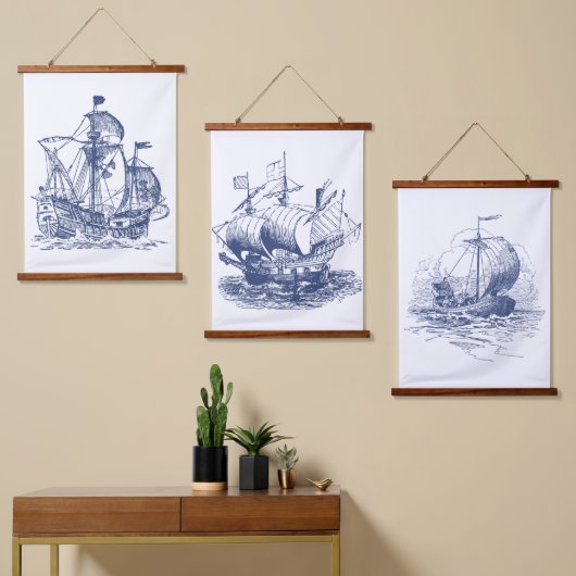  schepen & boten | Kobalt Blauw kustleven Hangend Wandkleed (Asymmetrisch)