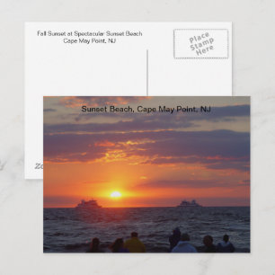 Schepen die Herfst Sunset passeren bij Cape May, N Briefkaart