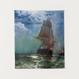 Schepen die 's nachts door Edward Moran worden afg Wandkleed