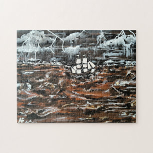 Schepen in een storm Schilderij van Alfred Fox Legpuzzel