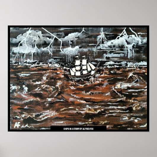 Schepen in een Storm Schilderij van Alfred Fox Poster (Voorkant)