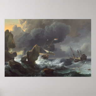 Schepen in nood voor een Rocky Coast Poster