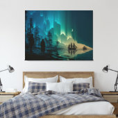 Schepen onder de maansikkel en het noorderlicht canvas afdruk (Insitu (Slaapkamer))