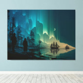 Schepen onder de maansikkel en het noorderlicht canvas afdruk (Insitu (Houten vloer))