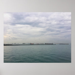 Schepen voor anker in de Straat van Singapore onde Poster
