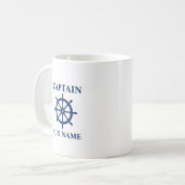 Schepen Wiel Helm Met Kapitein of Boot Naam Koffiemok (Voorkant links)