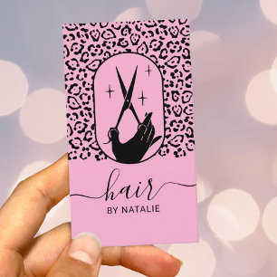 Scheren- en handlogo chic roze luipaard voor kappe visitekaartje