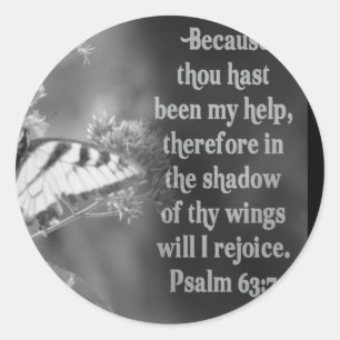 SCHERM PSALM 63:7 W/BUTTERFLIES RONDE STICKER