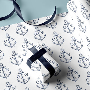 Scherpe Anker Monogram Wit Marine Cadeaupapier