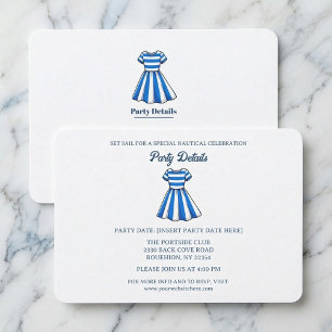 Scherpe blauwe en witte zeiljurk feest QR-code RSVP Kaartje