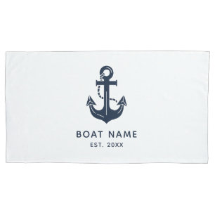 Scherpe marine blauwe bootnaam anker kussensloop