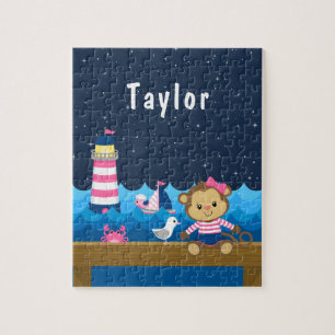 Scherpe Meisjes Aap Roze en Marineblauw Legpuzzel