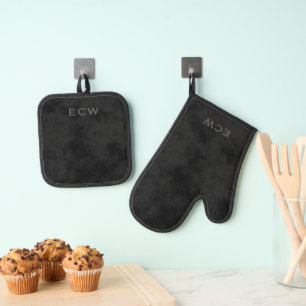Scherpe namaak gestempelde gevlekte zwarte pannenl ovenwant & pannenlap set