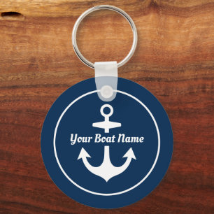 Scherpe Navy Blau Gepersonaliseerde Bootnaam Anker Sleutelhanger