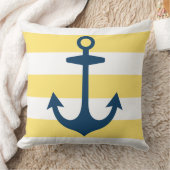 Scherpe Navy Blauwe Anker met Gele Strepen Kussen (Deken)