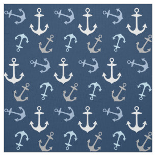 Scherpe Navy Blauwe en Grijze Anker Patronen Stof