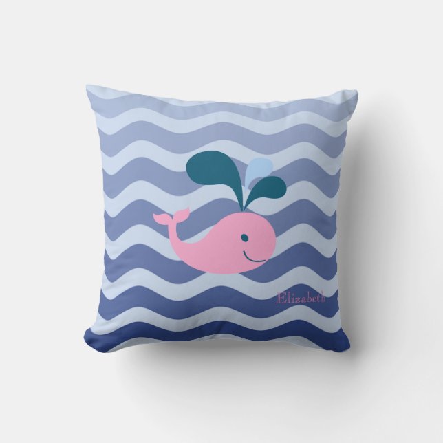 Scherpe Navy Blauwe Golven, Walvis Kussen (Voorkant)