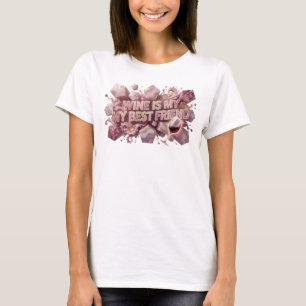 Scherpe Roze WIJN IS MIJN MIJN BSTE VRIEND Citaat T-shirt