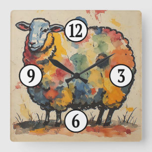 Scherpe Waterverf Schapen Schilderij Vierkante Klok
