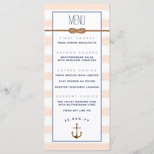 Scherpe Zeevaart Knoop Formele Gebeurtenis Koraal Menu (Voorkant)