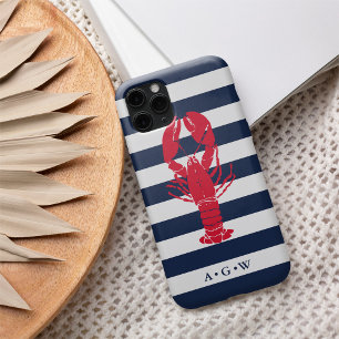 Scherpe Zeevaart Navy Streep & Kreeft Monogram iPhone 16 Hoesje