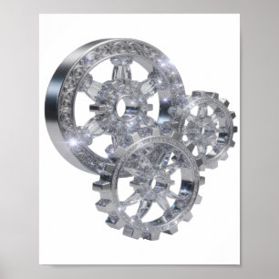 Scherpe Zilveren EDELSIEREN IN BEWEGING 3D-tekst k Poster