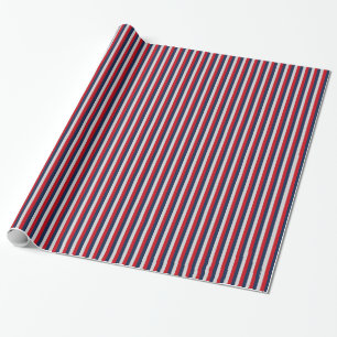 Scherpship Navy Blauw, Rood, Zilver Verticale Stre Cadeaupapier