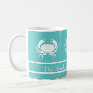 Scherpsier ontwerp met Witte Krab op Tealblauw Koffiemok