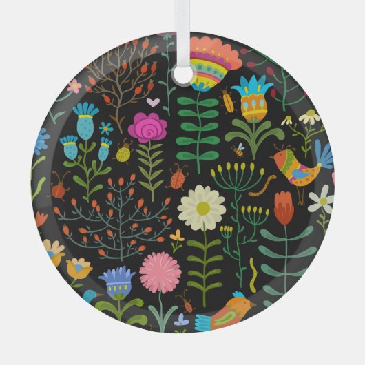 Schets bloemenmotief, naadloos artistiek patroon. glas ornament (Voorkant)