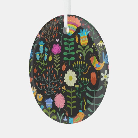 Schets bloemenmotief, naadloos artistiek patroon. glas ornament (Voorkant links)