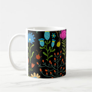 Schets bloemenmotief, naadloos artistiek patroon. koffiemok