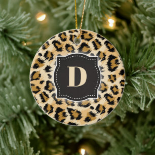 Schets Classic Leopard Pattern w / Aangepast Monog Keramisch Ornament