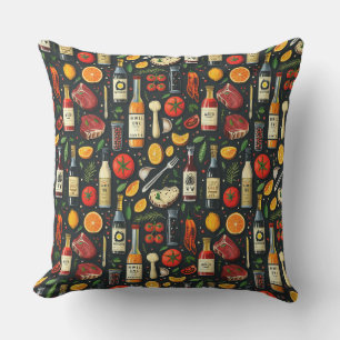 Schets eten barbecue, barbecue bestek, steaks, ga buitenkussen