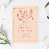 Schets eten en Drink Handgeschreven perzik bruilof Kaart