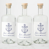 Schets Just Married Navy Blauwe Anker Trouwen Likeurfles Etiket (Flessen)