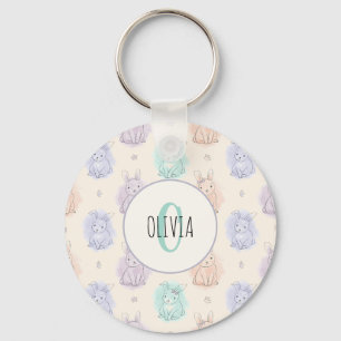 Schets Konijnen Monogram met Speelse Toets Sleutelhanger