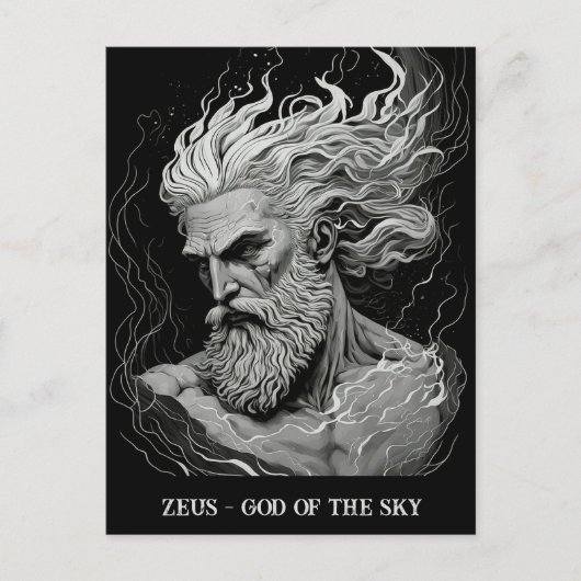 Schets Kunst Zwart en Witte Zeus God van de hemel Briefkaart (Voorkant)