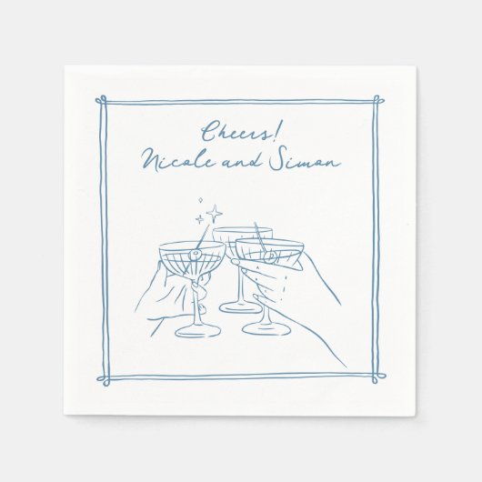 Schets lijst Whimsical Champagne glazen bruiloft Servet (Voorkant)